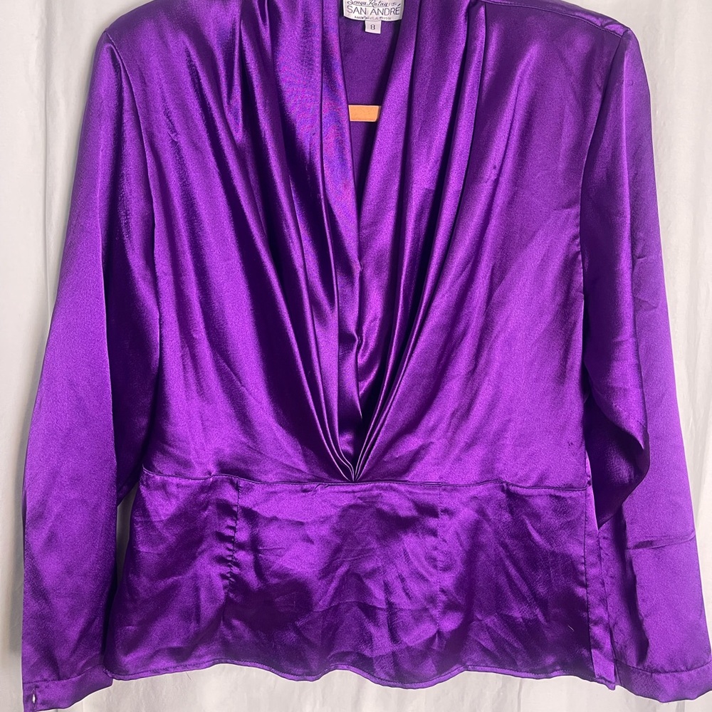 VTG 90s Sonya Ratay for San Andre woman’s purple fancy silky style blouse Sz 8